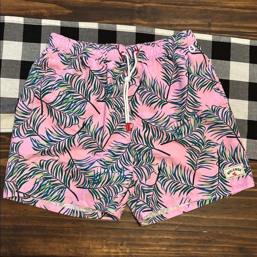 Manfinity large pink palm trees Swim Shorts world wide beach party